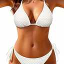 Women's Textured Triangle Bikini Set - Halter Two Piece Sexy Swimsuit String Tie Side Bathing Suit 2026 Swimwear Small