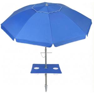 PASAMIC 7ft Beach Umbrella for Sand Featuring a 23'' Built-in Table with Sand Anchor & Tilt, UPF 50+ Protection Beach Umbrellas for Heavy Duty Wind Portable with Carry Bag and Hook, Dark Blue