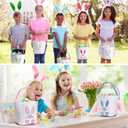 Domensi 12 Pcs Easter Basket Set for Kids Canvas Easter Baskets with Handles and Plush Bunny Ear Headbands, Reusable Small Bags Bulk for Egg Hunt Supplies(Footprints)