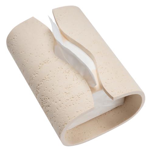 Tissue Box Cover Rectangle Resin Decorative Tissue Holder Travertine Stone Look Facial Paper Dispenser for Living Room Bedroom Office Bathroom Kitchen Hotel Cafe(Cream)