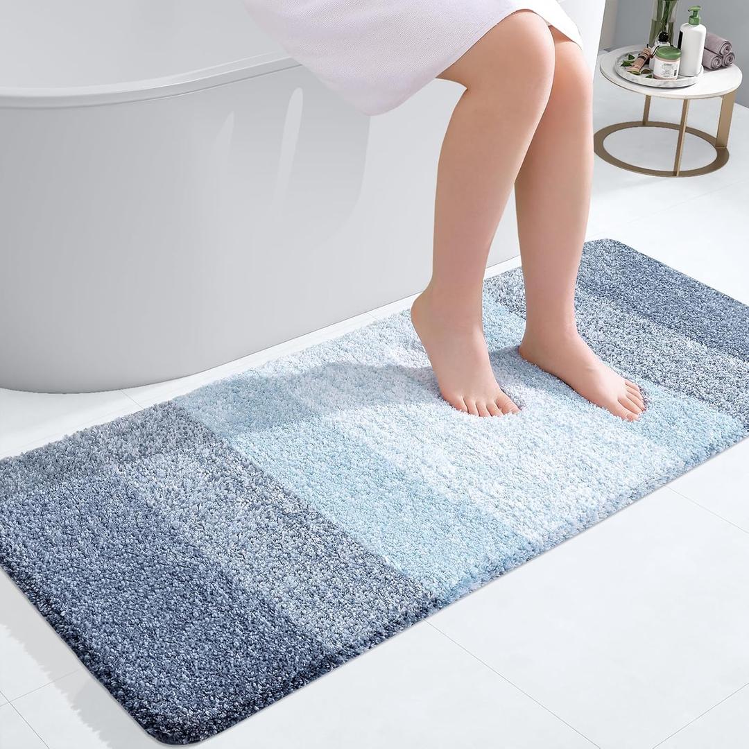 OLANLY Bathroom Runner Rugs Mat 44x20, Extra Soft Absorbent Microfiber Bath Rugs, Rubber Backing, Quick Dry, Washable Long Bath Mats for Bathroom Floor, Tub and Shower, Home Decor Accessories, Blue