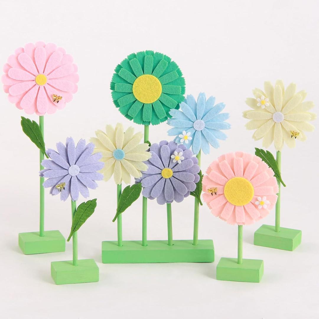 SUNBEAUTY 8 PCS Daisy Felt Centerpieces for Tables Flower Birthday Party Decorations Daisy Birthday Party Decorations Pastel Daisy Decorations for Girl Birthday Baby Shower