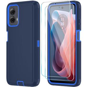 Qinmay Phone Case for Motorola Moto G Power 5G 2024 Case with HD Screen Protector, Heavy Duty Shockproof & Cover Phone Case for Moto G Power 2024,NavyBlue