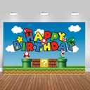 Super Bros Happy Birthday Party Backdrop, Baby Shower Cake Table Decoration Supplies, Super Bros Themed Banner (5X3FT)