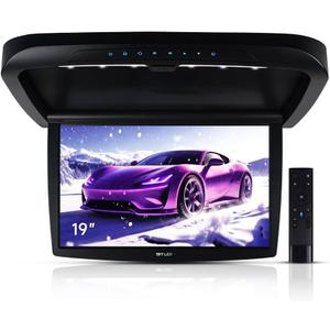 19.5 inch Motorized Full Touch Screen Android System Car Overhead Monitor Ceiling Wide IPS Screen Built in Speakers Drop Down Ceiling Mounted Monitor with Support for 8K Video Bluetooth WiFi HDMI USB
