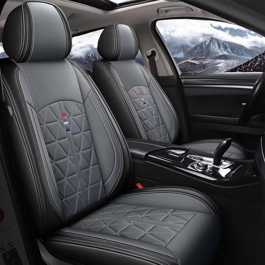 DISUTOGO Seat Covers Full Set Fit for Mazda CX-5 2013-2024 2025 2026: Faux Leather Car Seat Covers Waterproof Automotive Seat Protector Covers Compatible Airbag (5 Seats, Black&Grey)