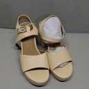 Amazon Essentials Women's Platform Ankle Strap Block Heel Sandal (7, Pale Beige)
