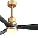 52" Modern Black and Gold Ceiling Fan with Lights and Remote, ETL Listed, 3 Downrods, 3 Wood Blade Gold Black Ceiling Fans, Reversible Quiet DC Motor, 3 Timer for Outdoor Patio Waterproof Bedroom