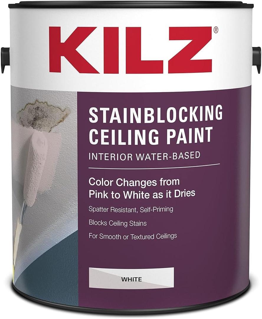 KILZ Stainblocking Ceiling Paint, Interior, White, 1 Gallon, 128 Fl Oz