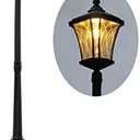LUTEC Outdoor Solar Lamp Post Light, Dusk to Dawn Waterproof Pole Light with Patterned Glass, Exterior Vintage Black Solar Powered Street Light Fixtures for Garden, Patio, Pathway, Yard