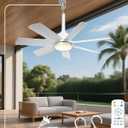 Outdoor Ceiling Fan with Light and Remote, 28" LED Fan Light, Gazebo Fan with Hanging Hook, 3000K-6500K, Ceiling Fans with Lights Suitable for Terraces, Porches, Pergolas, and Garages (White)