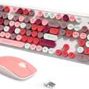 FOPETT 2.4GHz Wireless Keyboard and Mouse Set with Switch Button - Full-Size Keyboard - Compatible for Windows/Laptop/PC/Notebook/Smart TV and More - White Colorful