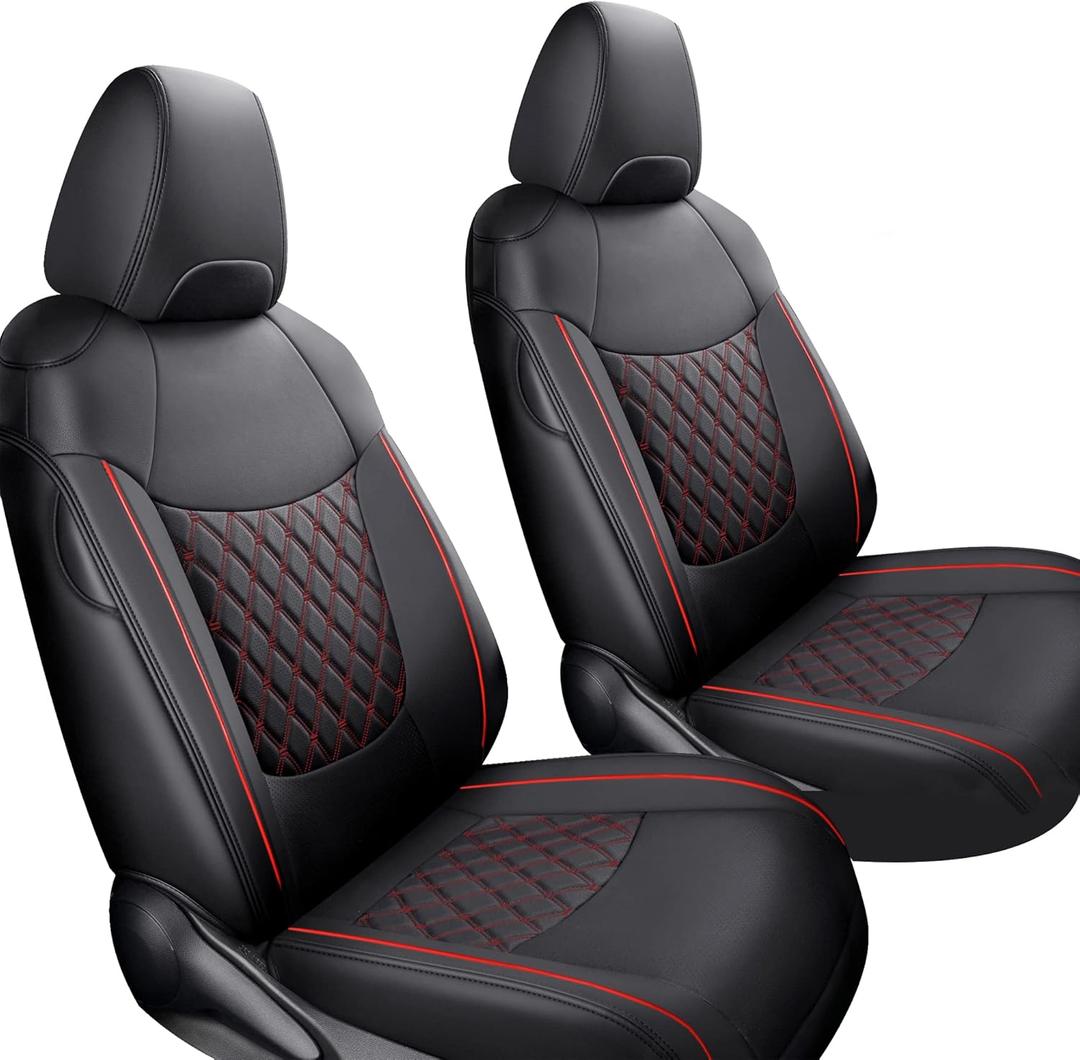 GIANT PANDA Pu Leather Car Seat Covers - Full Set Custom Fit for Toyota RAV4 (LE/Hybrid/XLE/XLE Premium/2019-2025) - Black+Red GIANT PANDA Pu Leather Car Seat Covers - Full Set Custom Fit for Toyota RAV4 (LE/Hybrid/XLE/XLE Premium/2019-2025) - Black+Red
