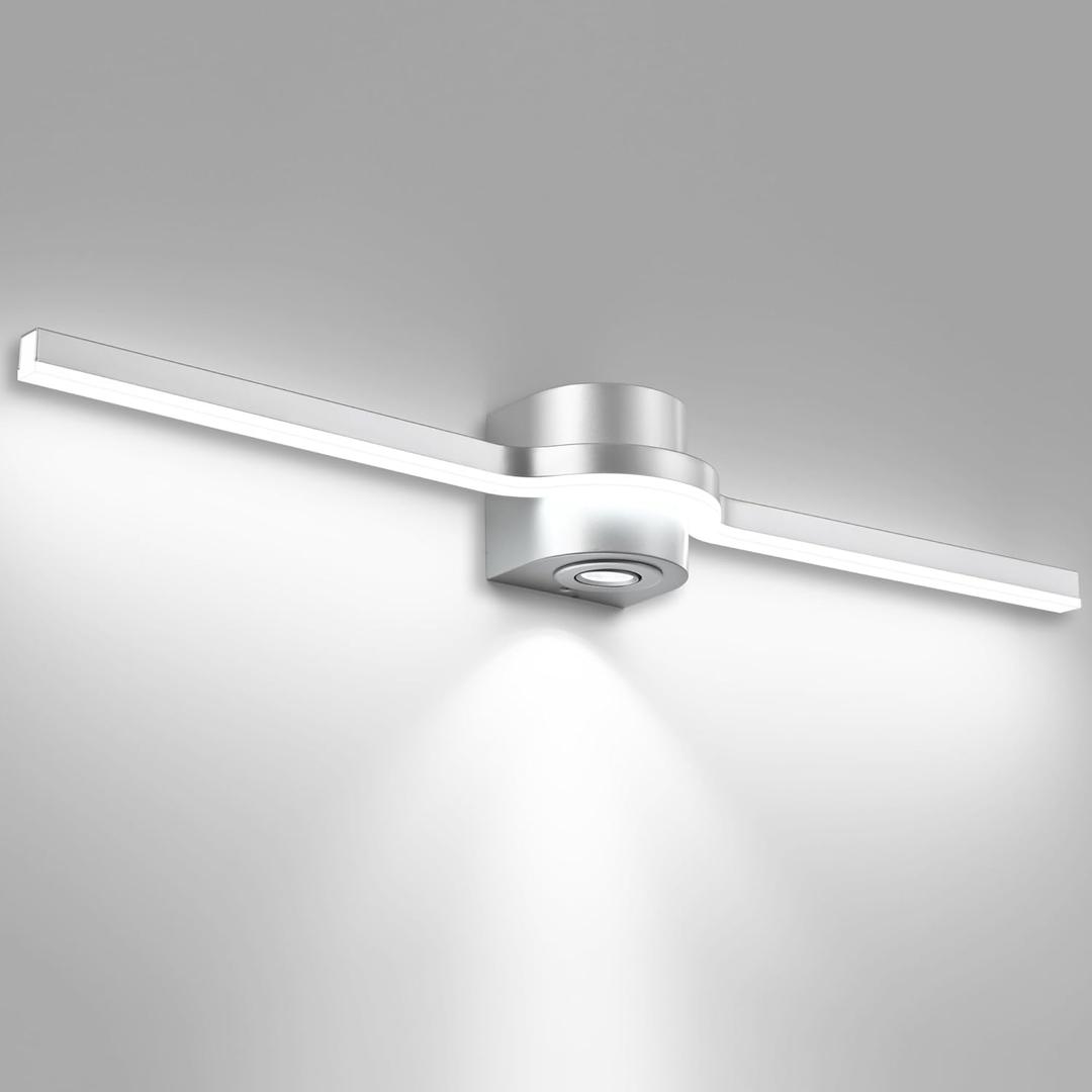 SOLFART Vanity Lights for Bathroom Bath Light Fixtures 32 Inch Dimmable Bathroom Vanity Light Fixtures Silver LED Modern Wall Light D
