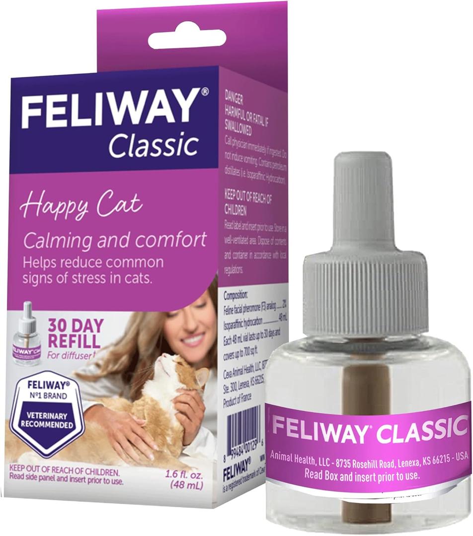 FELIWAY Classic 30 Day Cat Calming Refill for Pheromone Diffuser, 48ml - Helps Reduce Common Signs of Stress in Cats & Kittens, Enhanced Calming (1 Pack)