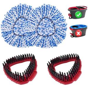2 Mop Heads Replacements for OCedar, 2 Scrub Brush Compatible with Ocedar EasyWring 1 Tank System,Microfiber Mop Refills for Easy Cleaning and Machine Washable
