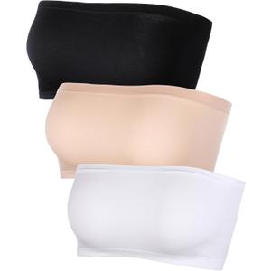 Women's Strapless Bralette Seamless Bandeau Stretchy Non-Padded Bandeau Tube Top Bra in Multi Color, 3 Pieces
