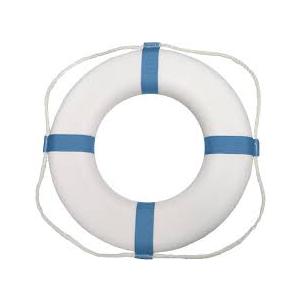 TAYLOR MADE PRODUCTS Decorative Life Ring, White with Blue Stripes, 25" Outer Diameter, Safety Preserver for Decoration on Boat, Deck or Marina, Sewn-in Grab Lines, Waterproof Closed-Cell - 373