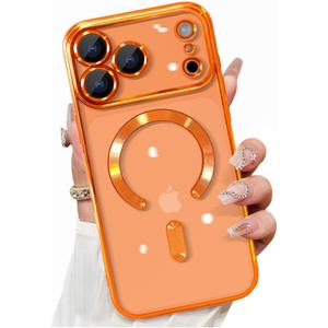 Clear Case for iPhone 17 Pro Case Magnetic, Compatible with MagSafe Built-in Camera Lens Protector Soft Slim Shockproof Phone Case Cover for iPhone 17 Pro 6.3" - Orange