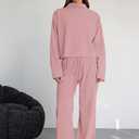 PRETTYGARDEN Women Spring Sweatsuits Two Piece Sets Mock Neck Long Sleeve Knit Tops Wide Leg Pants Lounge Set Travel Outfits (Pink, XXL)