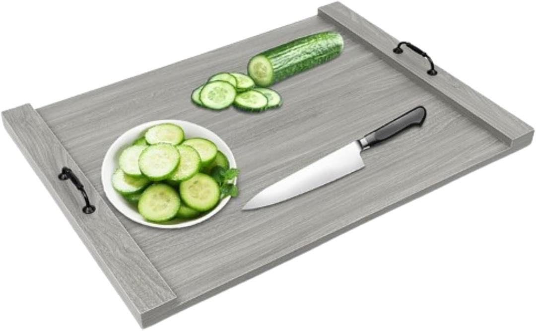 Noodle Board Stove Cover Wood Stove Top Covers Stove Burner Covers with Handles,Counter Space Top Covers for Gas Burners and Electric Stove,Gray(3022)