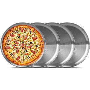 4 Pack 13 Inch Stainless Steel Pizza Pans - Oven Crisper Round Baking Trays, Food Serving Plates for Pie, Cookie