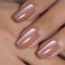 Curvlife Press on Nails Short Quicksand Powder Cat Eye Square Acrylic Fake Nails with Apricot Design Full Cover Glossy Nude Glue on Nails Artificial for Women