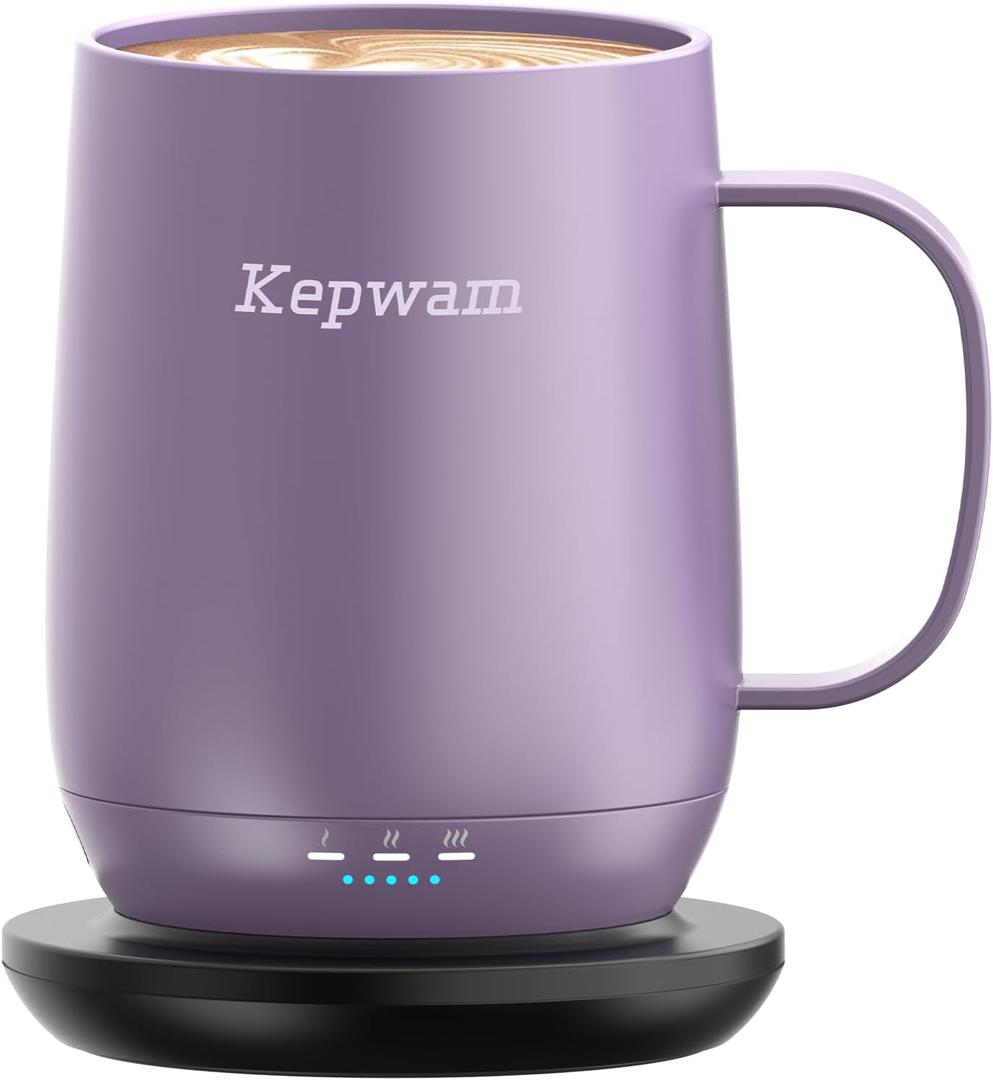 Kepwam Self Heating Coffee Mug T2, 16oz Smart Heated Coffee Mug, 150 Min Battery Life - Hot up to 149 Temperature Control Coffee Mug Warmer, Gifts for Dad Mom (No APP)
