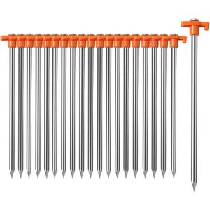 Cheardia 20 Pack Tent Stakes Heavy Duty, 9.75 Inch Yard Stakes Non-Rust Metal Tent Pegs Ground Stakes Tent Spikes for Camping Patio, Garden, Canopies, Grassland, Outdoor, Orange