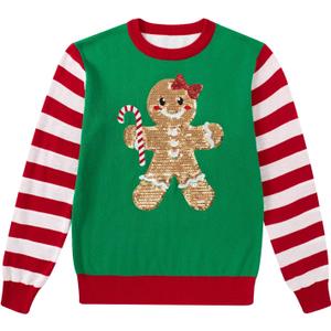 westwolf 5-14 Years Girl Sequin Ugly Christmas Knitted Sweaters for Kids (9-10 Years, C-red Green White Brown)