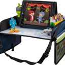 Lusso Gear Kids Travel Tray for Car - Summer Road Trip Essentials for Kids - Car Seat Tray for Travel - Toddler Travel Lap Desk and Organizer - Holds Snacks, Water Bottle, Toys (Blue)