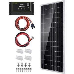 Topsolar Solar Panel Kit 100 Watt 12 Volt Monocrystalline Off Grid System for Homes RV Boat + 30A 12V/24V Solar Charge Controller +Solar Cables + Z-Bracket for Mounting