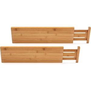 Lipper International 8897 Bamboo Wood Custom Fit Adjustable Deep Kitchen Drawer Dividers, Set of 2