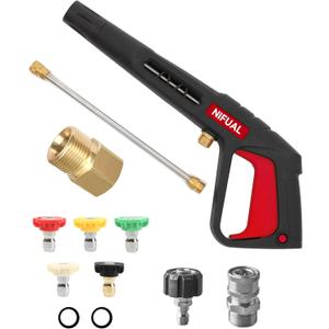 NIFUAL Pressure Washer Gun with Power Replacement Extension Wand,5 Sprayer Nozzle Tips, 3/8 Quick Connect Fittings,M22-15mm Adapter, Power Washer Gun Kit for Daily and Professional, 18 Inch,3300 PSI