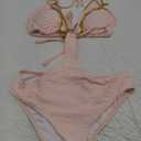 OYOANGLE Women's Chain Linked Cut Out Halter One Piece Swimsuit Tummy Control Bathing Suit, Pink, XS