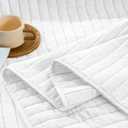 Luxe Quilted Throw Blanket - Damask Stitching Design, Cotton Filled Spread, Ultra Soft, Cozy Bedding for Living Room Couch, Sofa, Bed, 86x90, Scalloped Borders White