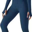 AURUZA Jumpsuits for Women Long Sleeve One Piece Jumpsuit for Women Workout Seamless Jumpsuits Exercise Tummy Control Rompers (Small, Navy Blue)