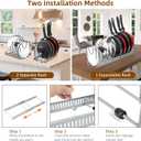 Expandable Pot & Pan Organizer - Grey Cabinet Rack with 10 Adjustable Compartments for Cookware, Baking & Frying Pans