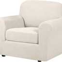 H.VERSAILTEX 2-Pieces Armchair Cover Chair Slipcovers with Arms Furniture Protector Cover Fit Width Up to 47 Inch, Jacquard Spandex Polyester Couch Covers Armchair Slipcover - Ivory, Chair (Small)