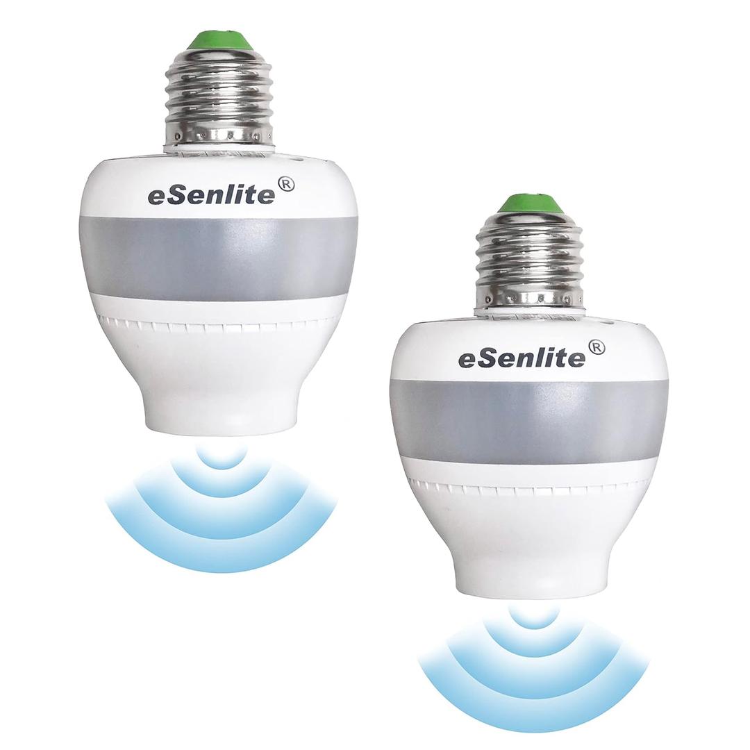 Motion Sensor Retrofit Light Socket, Radar Motion Screw LED CFL Incandescent Bulb Adapter Socket, Smart Dusk to Dawn Dimmable Control (2 Units)(Bulb NOT Included) (2 Count (Pack of 1))