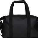 RAINS Hilo Weekend Bag Small - Black Waterproof Travel Duffel for Men and Women - Compact Black Duffle with Coated Zip, Adjustable Strap, Compression Straps 