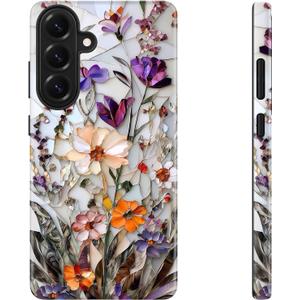 DEENAKIN for Samsung Galaxy S26 Plus Case Cute,Aesthetic Vintage Stained Glass Wildflowers Girly Shell,Compatible with Magsafe,Unique Western Protective Slim Silicone Phone Cover for Women Girls