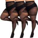LADYFAN 3 Pairs Plus Size Women’s Sheer Tights 20D High Waist Control Top Pantyhose with Reinforced Toes, XX-Large