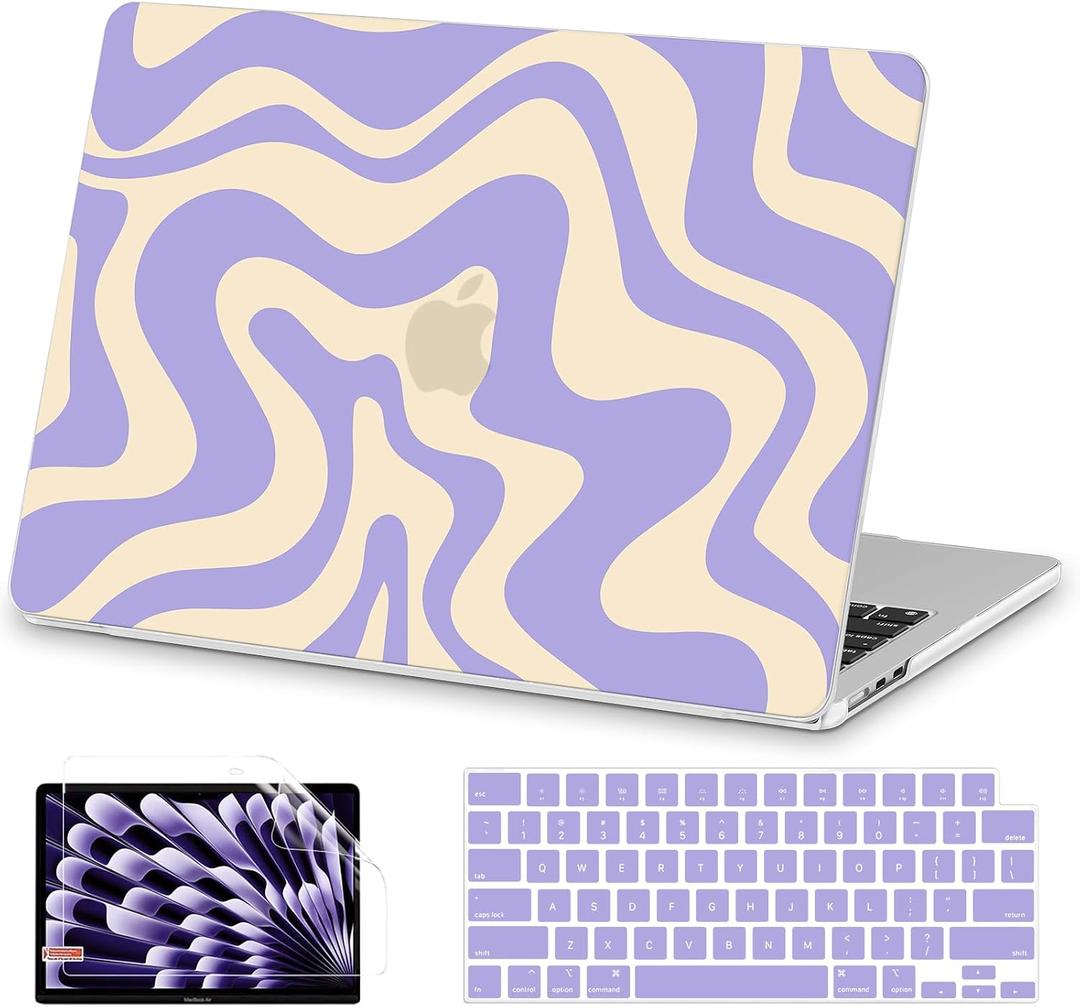 AKIT Compatible with MacBook Air 13 inch Case M5 2026 2025-2022 M4 M3 M2 A3449 A3240 A3113 A2681, Pattern Hard Shell Laptop Case+Screen Protector+Keyboard Cover for MacBook Air 13.6 inch, Violet Wave