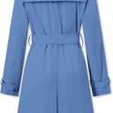 Betusline Women's Double Breasted Waterproof Trench Coat Classic Lapel Overcoat with Belt (Blue, M)