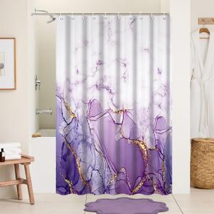 Purple Shower Curtain, Abstract Marble Shower Curtain for Bathroom Waterproof Fabric Shower Curtain Set with Hooks 60x72 inches