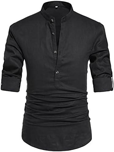 NITAGUT Men Henley Neck Long Sleeve Daily Look Linen Shirts, Large