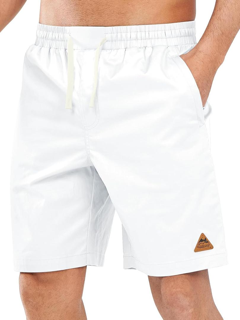 NORTHYARD Mens Casual Cotton Shorts 9 Inch Hybrid Golf Work Board Shorts with Zipper Pockets Quick Dry (White, XL)