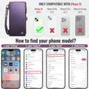 Defencase Compatible with iPhone 15 Case Wallet with RFID Blocking Card Holder for Women and Men, Fashion PU Leather Magnetic Snap Flip Zipper Strap Wallet Phone Case Fit for iPhone 15 6.1", Purple