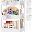 3 Tier Rolling Cart Metal with Wheels, White Three Tiered Craft Cart Organizer on Wheels, Storage Utility Carts for Art, Baby Nursery,Diaper Caddy, Cleaning Supplies, Nail,Lash,Snack,Book,Roller Shelf